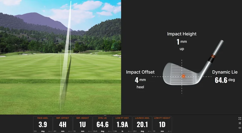 Trackman showing impact location on the clubface, impact height and offset alongside ball flight.