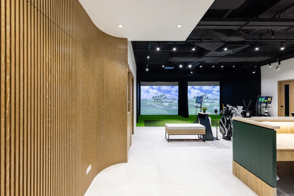 Open Trackman bays viewed from the studio entrance