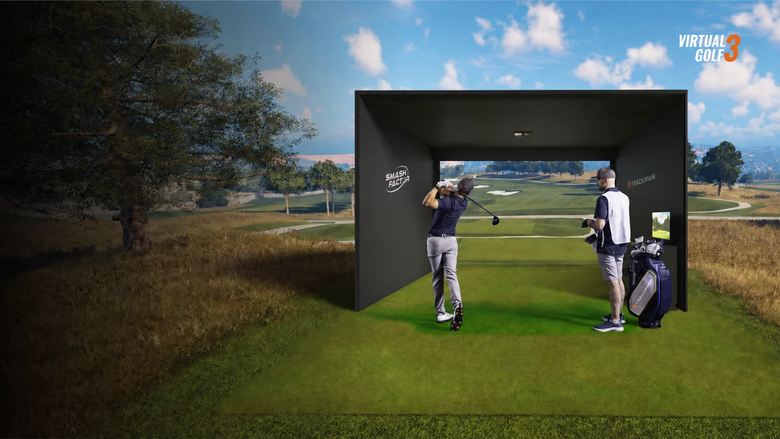 Illustration of two golfers playing a virtual course